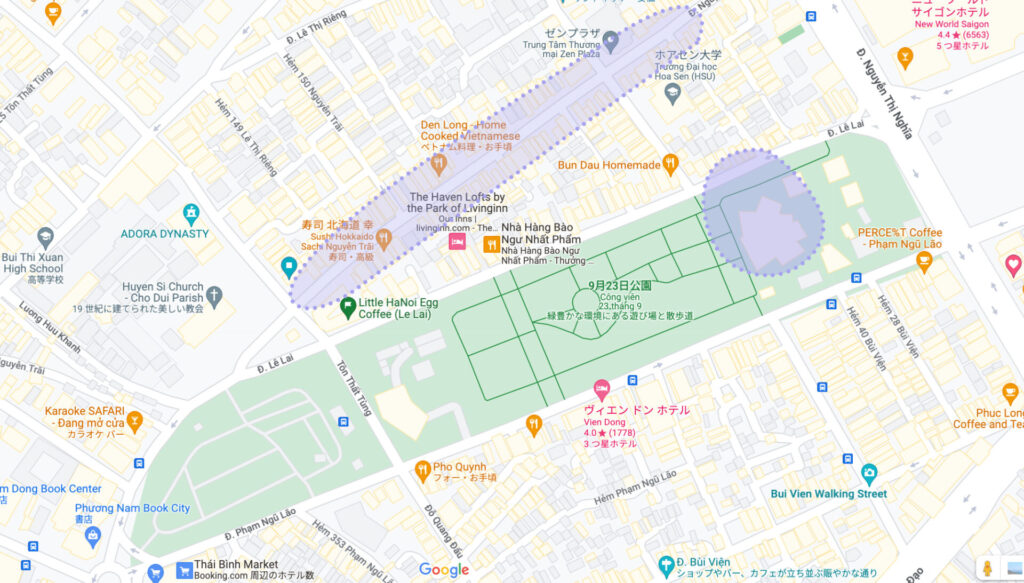 アパレルブランドが集結しているNguyen Trai Streetのマップ
