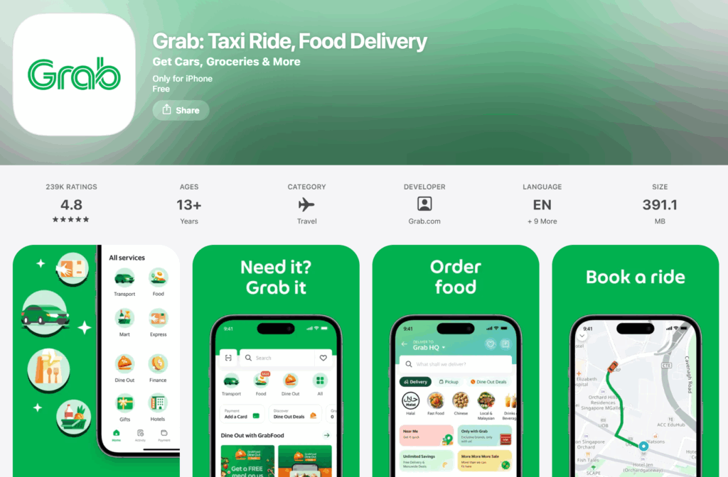 Grabのアプリ画面