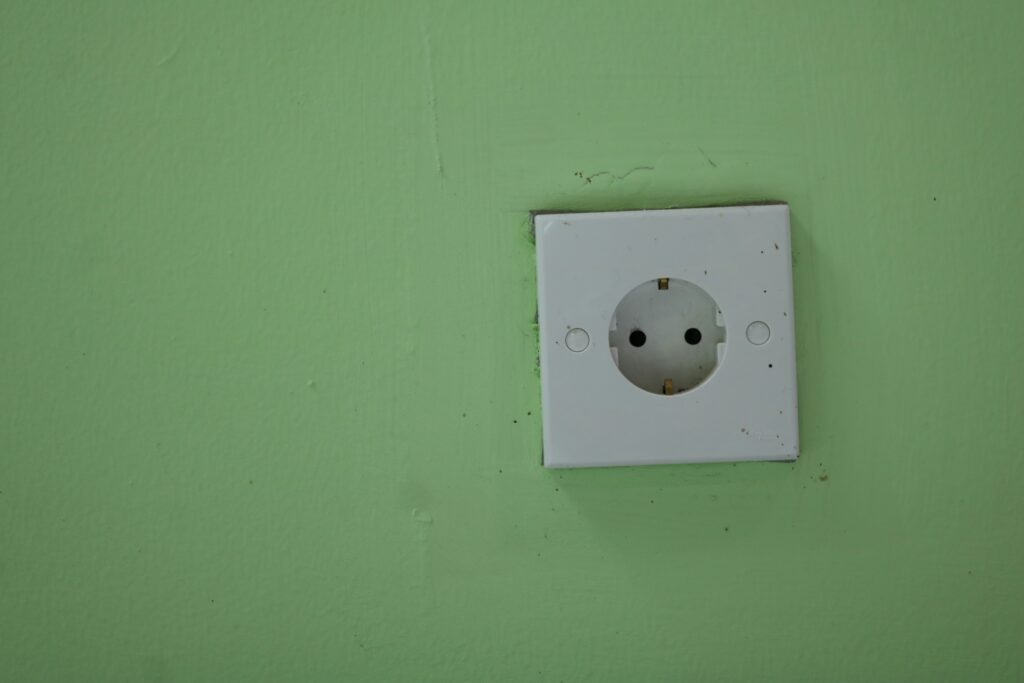 緑の壁とCタイプのコンセント