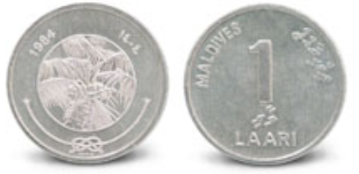 1ラーリ
引用元（https://www.mma.gov.mv/#/currency/notesincirculation）